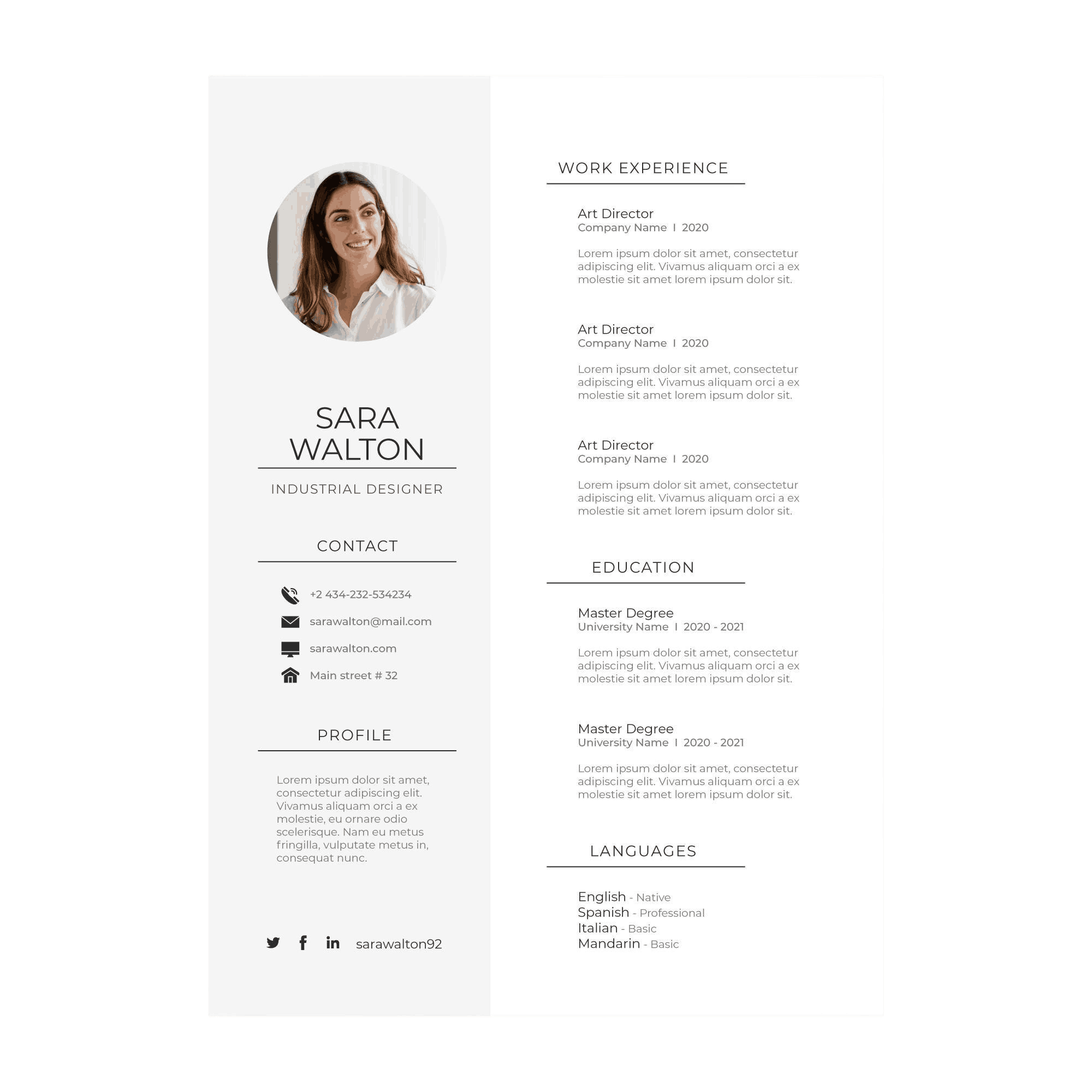 Contoh Desain CV ATS Profesional Sumber Freepik